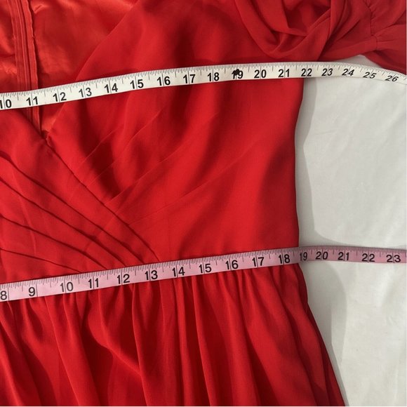 NEW $498 IEENA Mac Duggal [ 16 ] Faux Wrap Ruffle Trim A Line‎ Gown Red - Picture 4 of 15